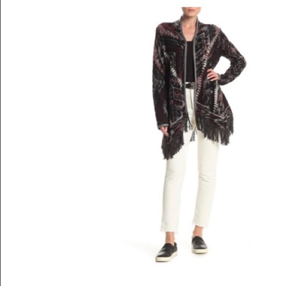 Lucky Brand Fringed Brushed Knit Asymmetrical Cardigan Size Medium NWT